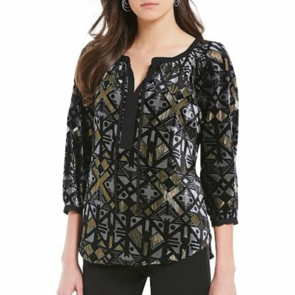 Gibson Latimer Metallic Geometric Pattern Blouse … - image 1